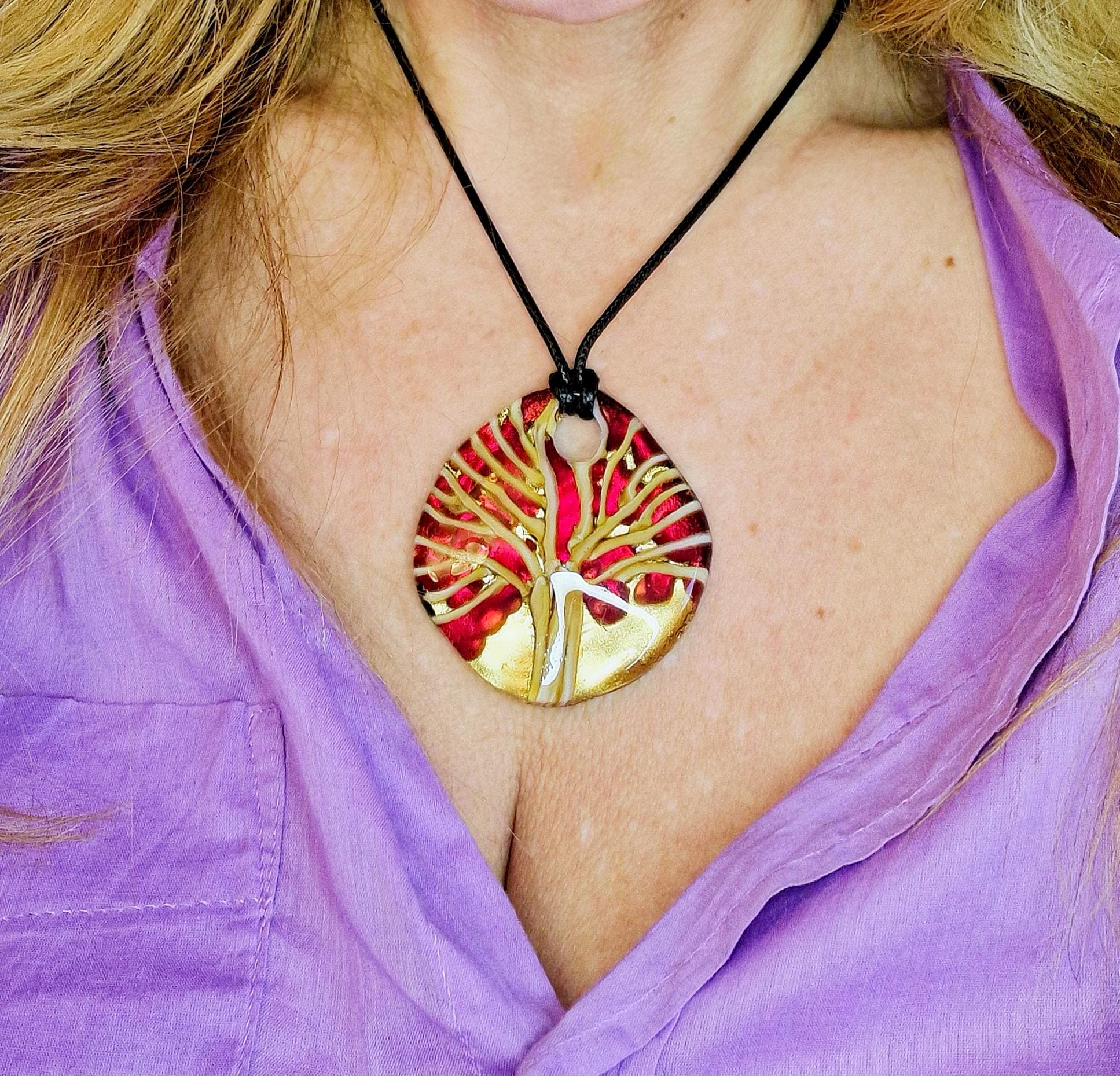 Tree of Life Murano Glass Pendant - authentic Venetian glass pendant jewelry