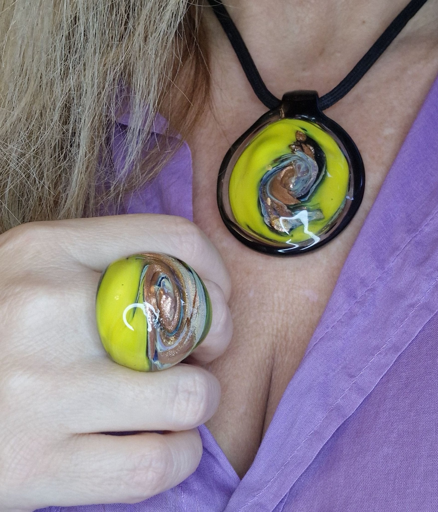 Vertigo Murano Glass Ring - artisan handcrafted ring from Venice Italy
