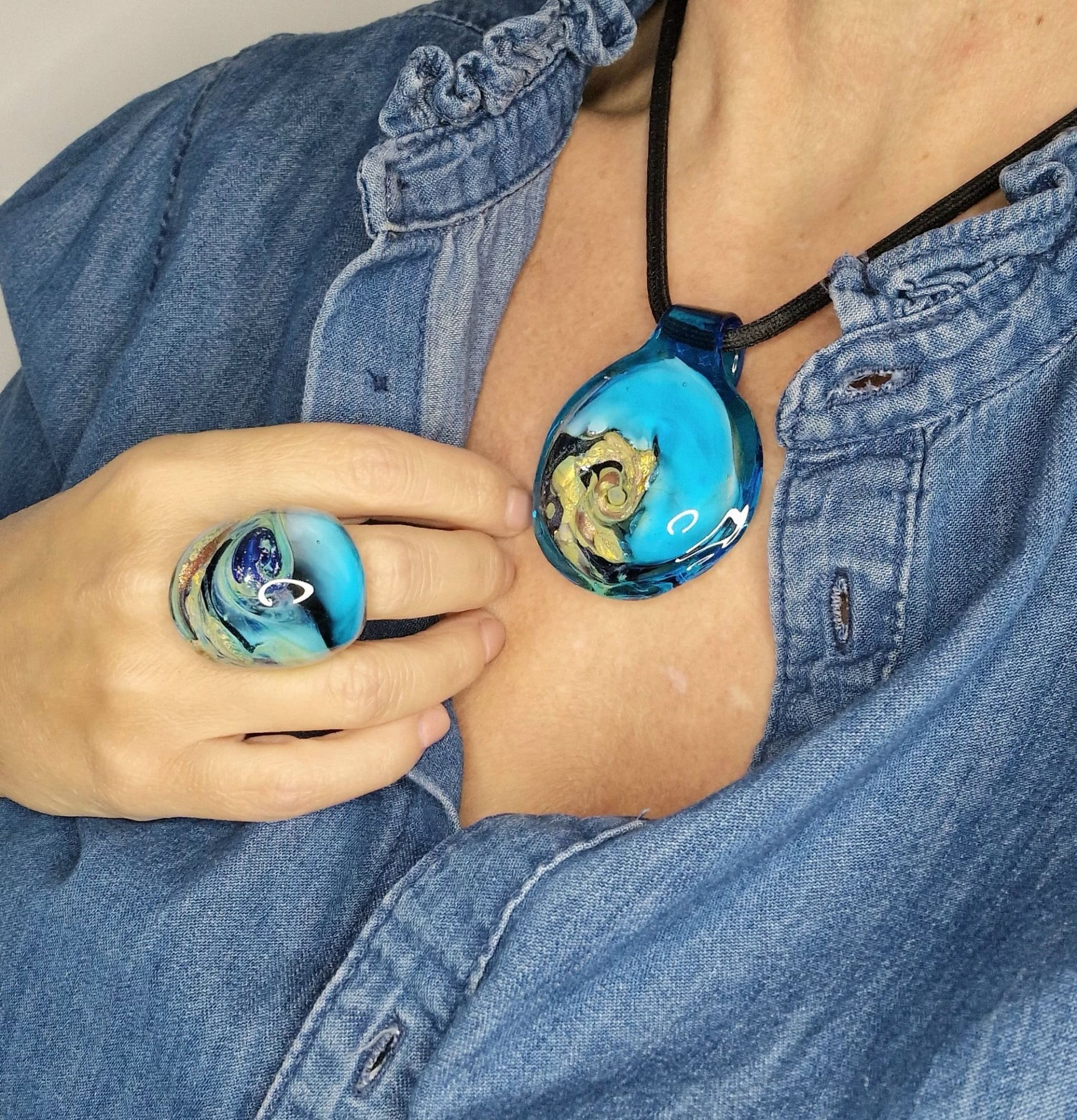 Vertigo Murano Glass Ring - Italian artisan ring Murano glass