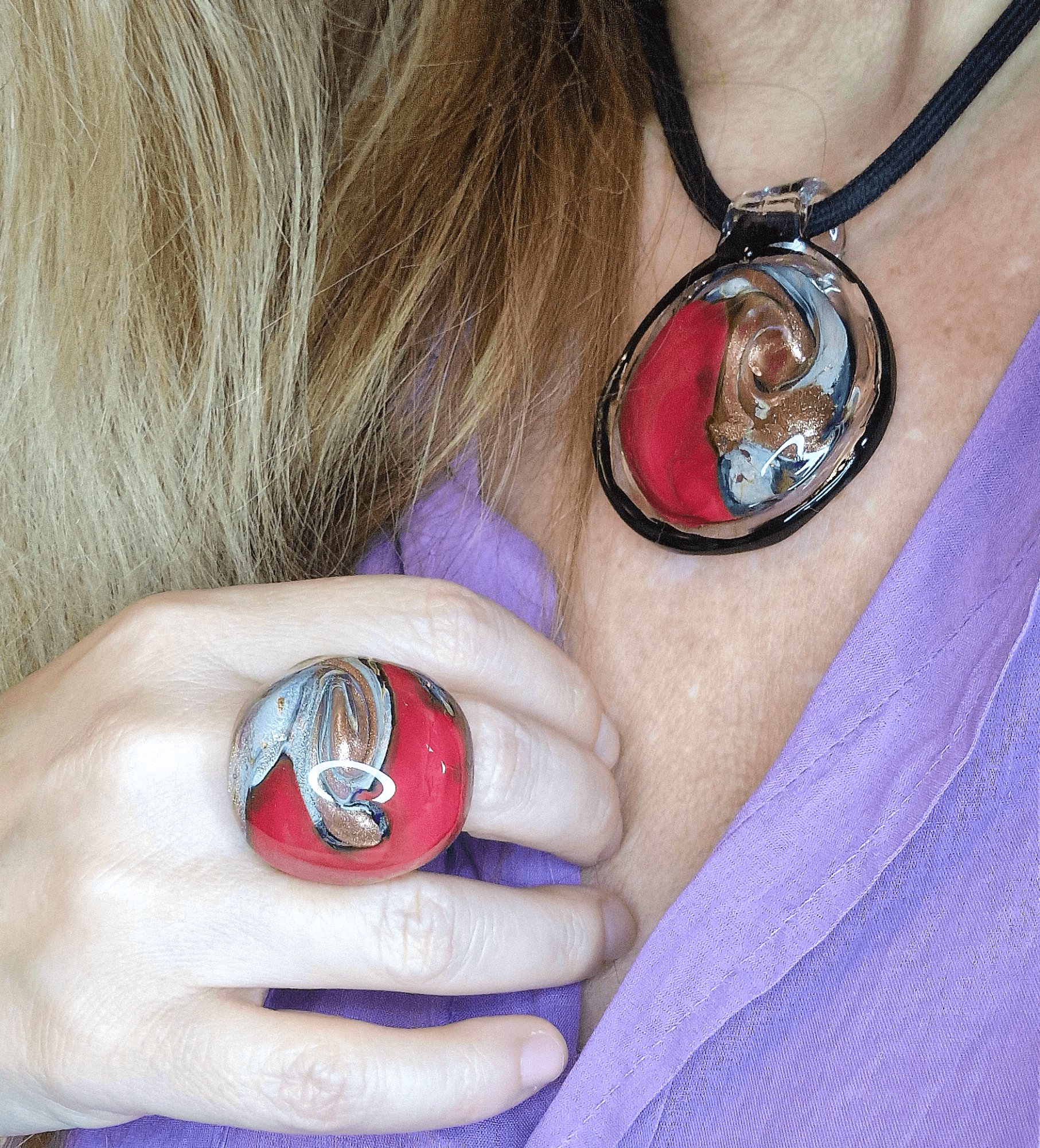 Vertigo Murano Glass Ring - Venetian artisan jewelry handblown glass