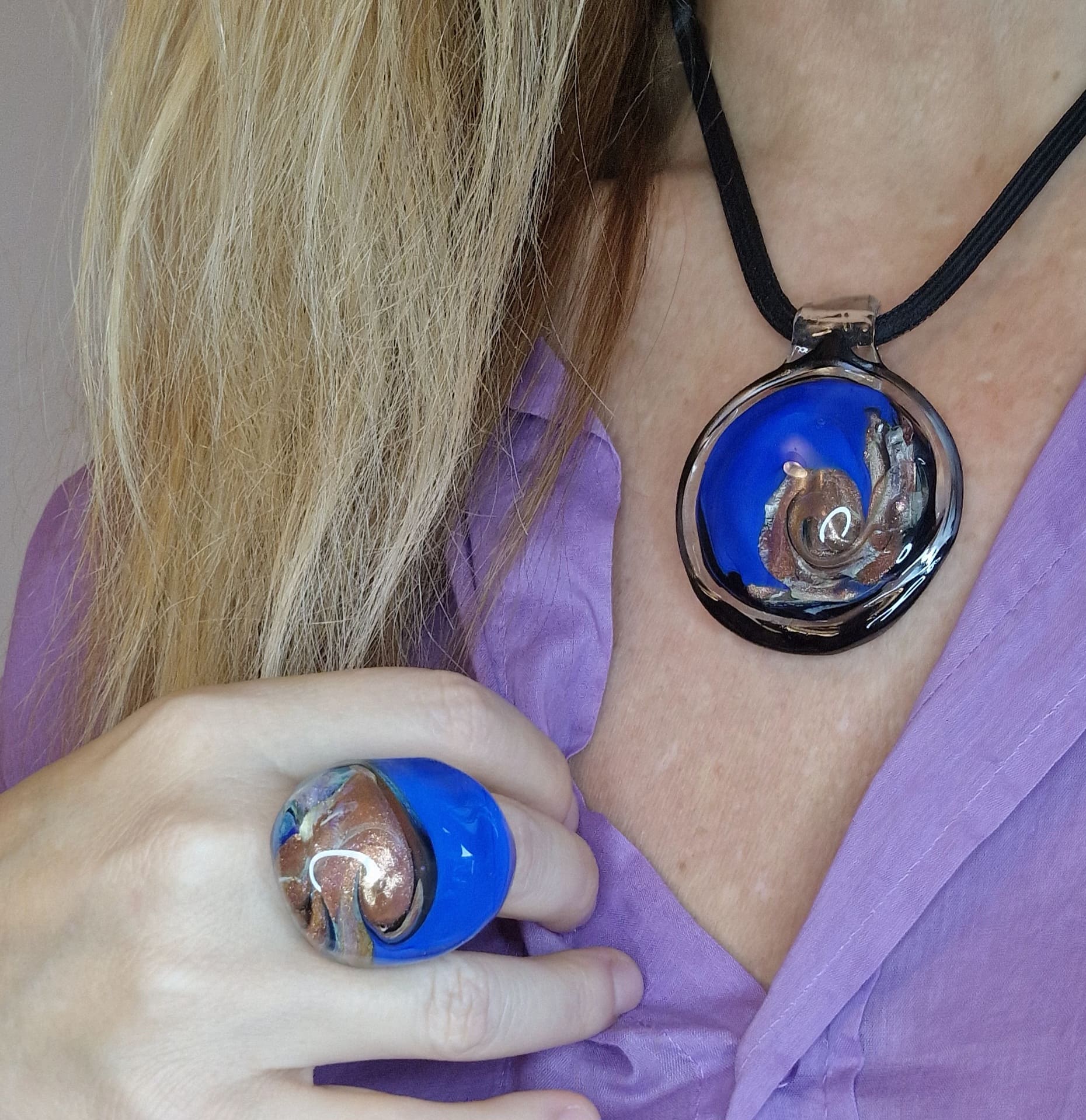Vertigo Murano Glass Ring - elegant ring handcrafted Murano glass